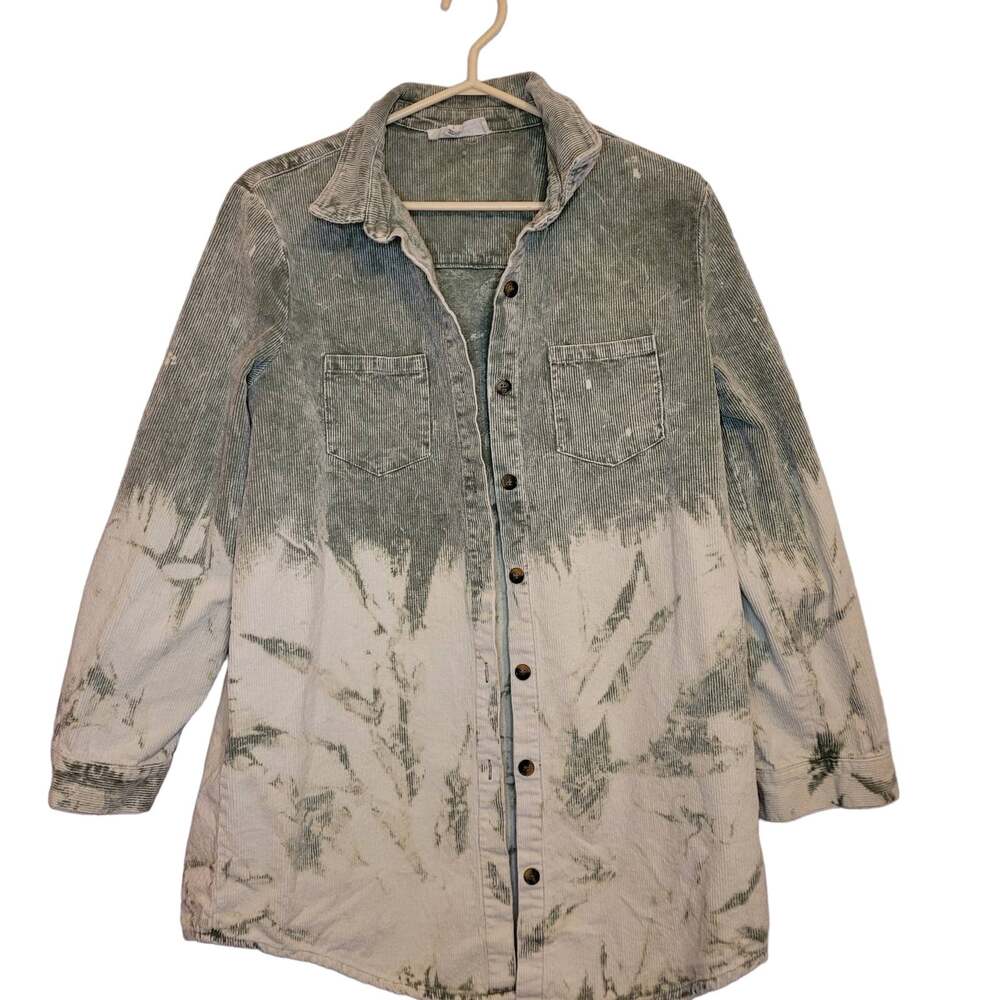 Peach Love green and ivory corduroy shacket Size large Boho Western Artsy Retro